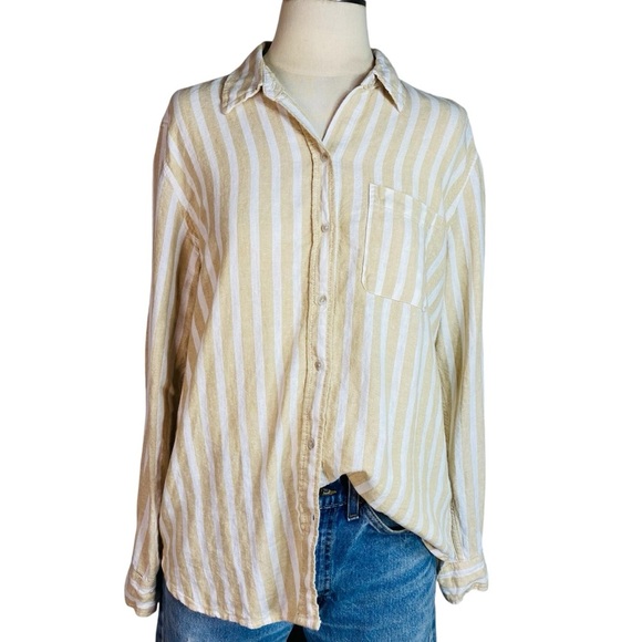 Linen Stripe Button Up Shirt Long Sleeve Universal Thread - Picture 2 of 6
